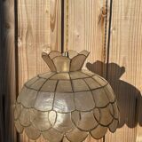 Large pendant lamp with mother-of-pearl and brass shade