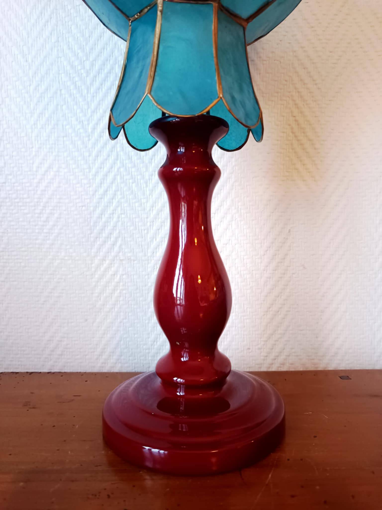 Vintage ceramic and blue mother-of-pearl lamp