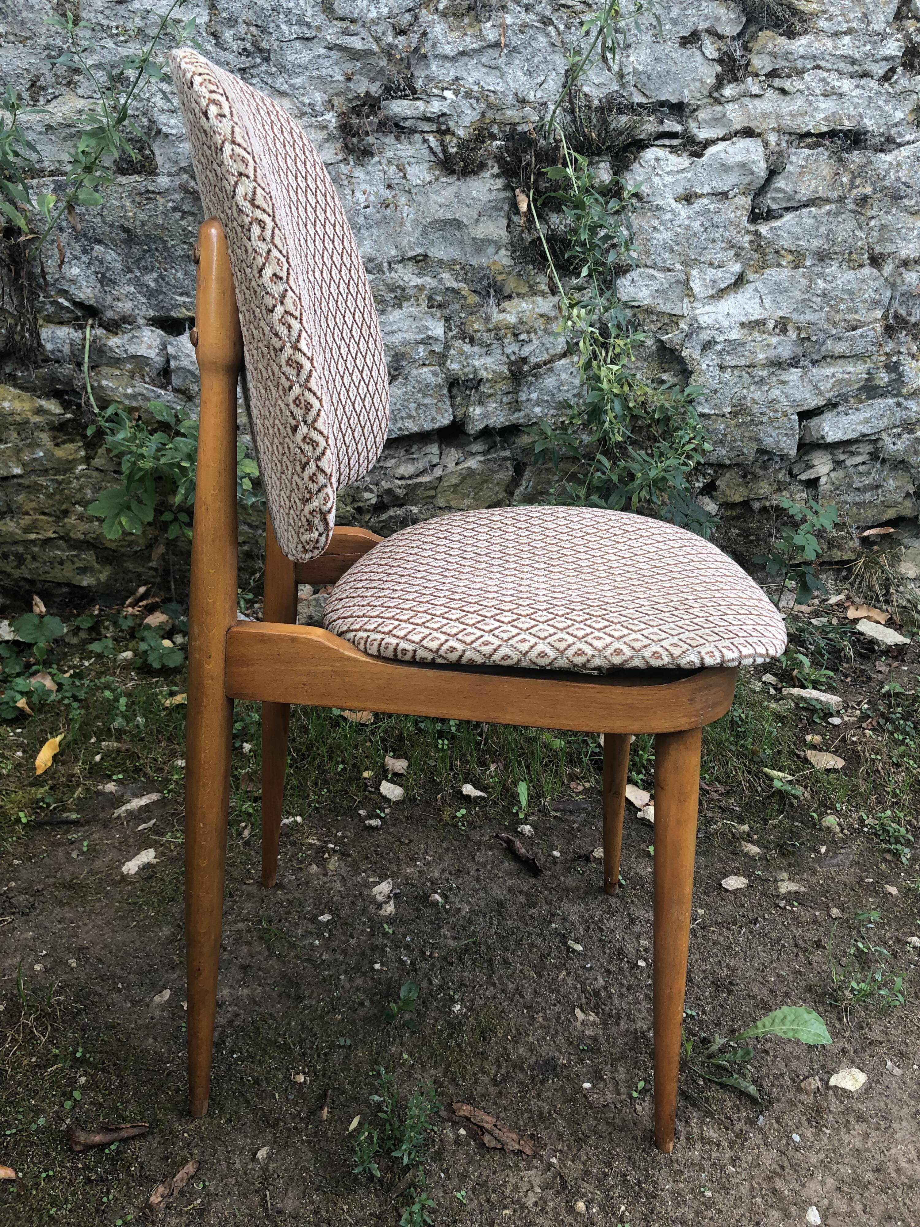 Wooden and velvet chairs 60s