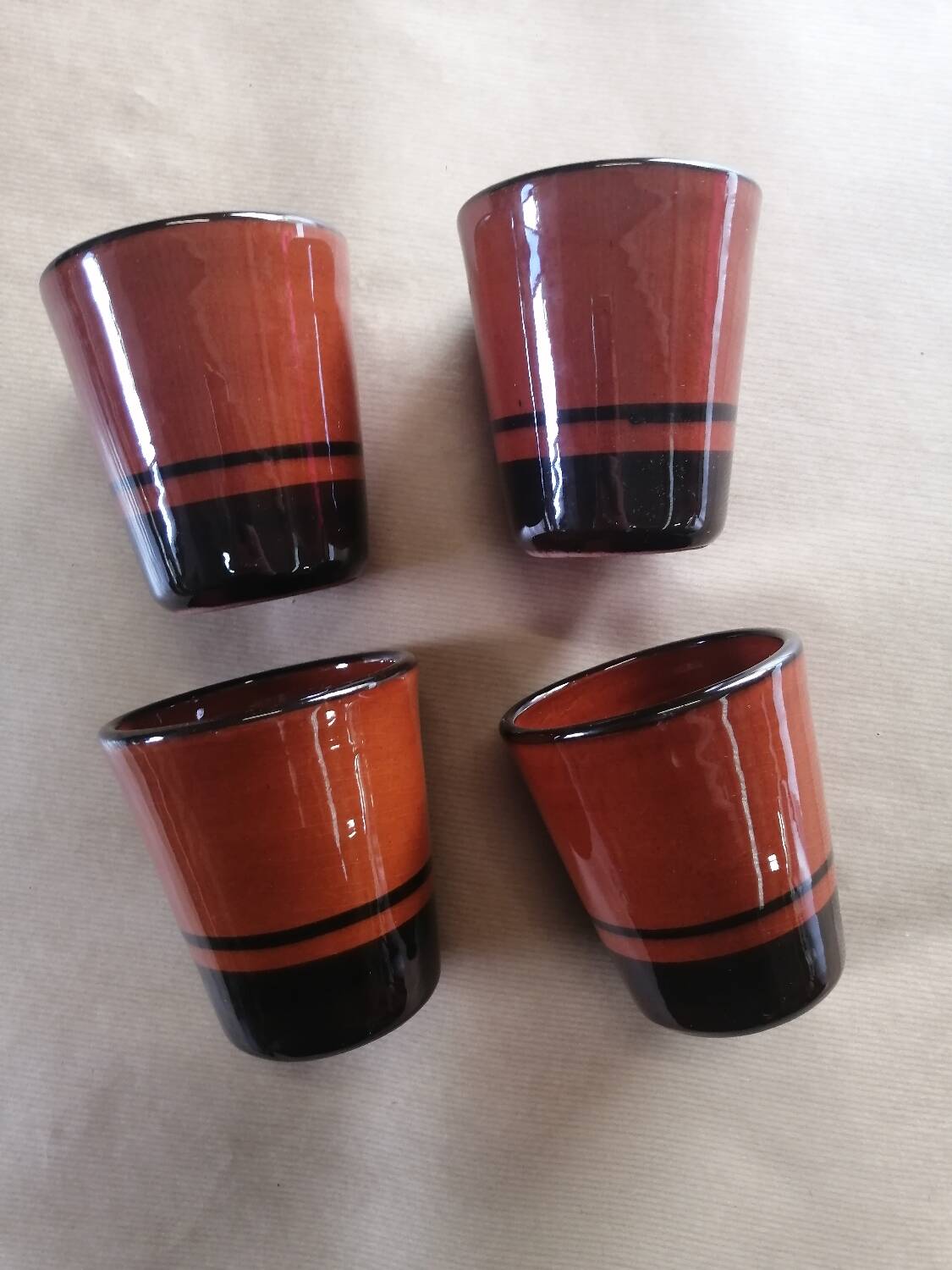 4 vintage glazed stoneware cup timpani