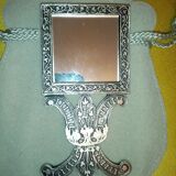 Bijou miroir de poche argent massif et gravure ancien