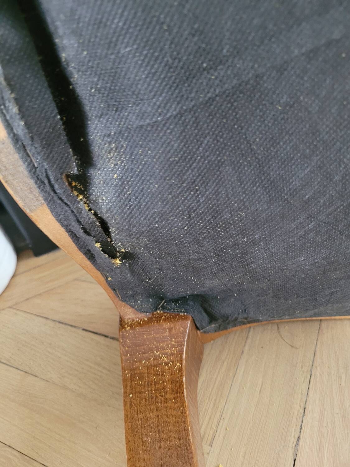 Antique wooden and velvet ottoman stool