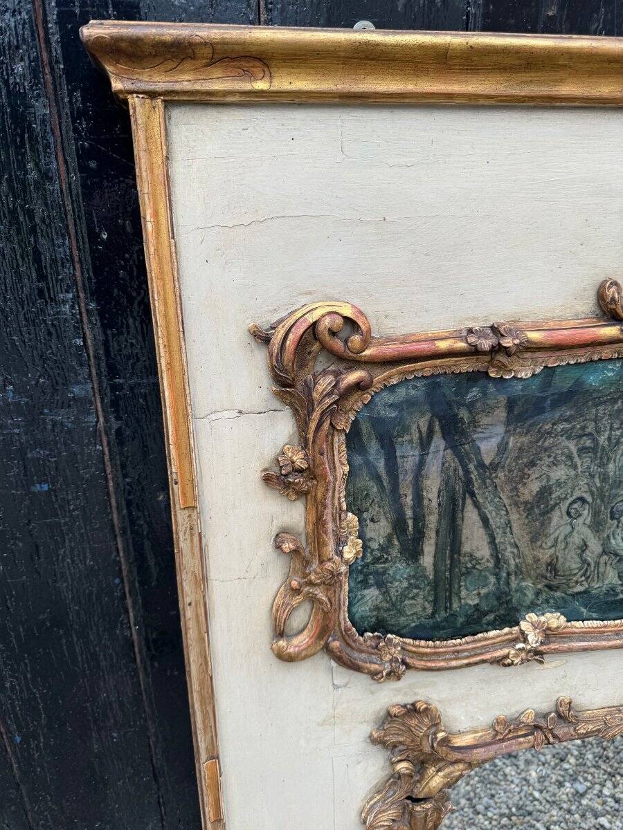 Fireplace Mirror Or Trumeau, Oil On Canvas And Gilded Wood, 18th Century