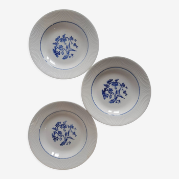 Set of 3 old blue hollow plates L'amandinoise 2581 vintage