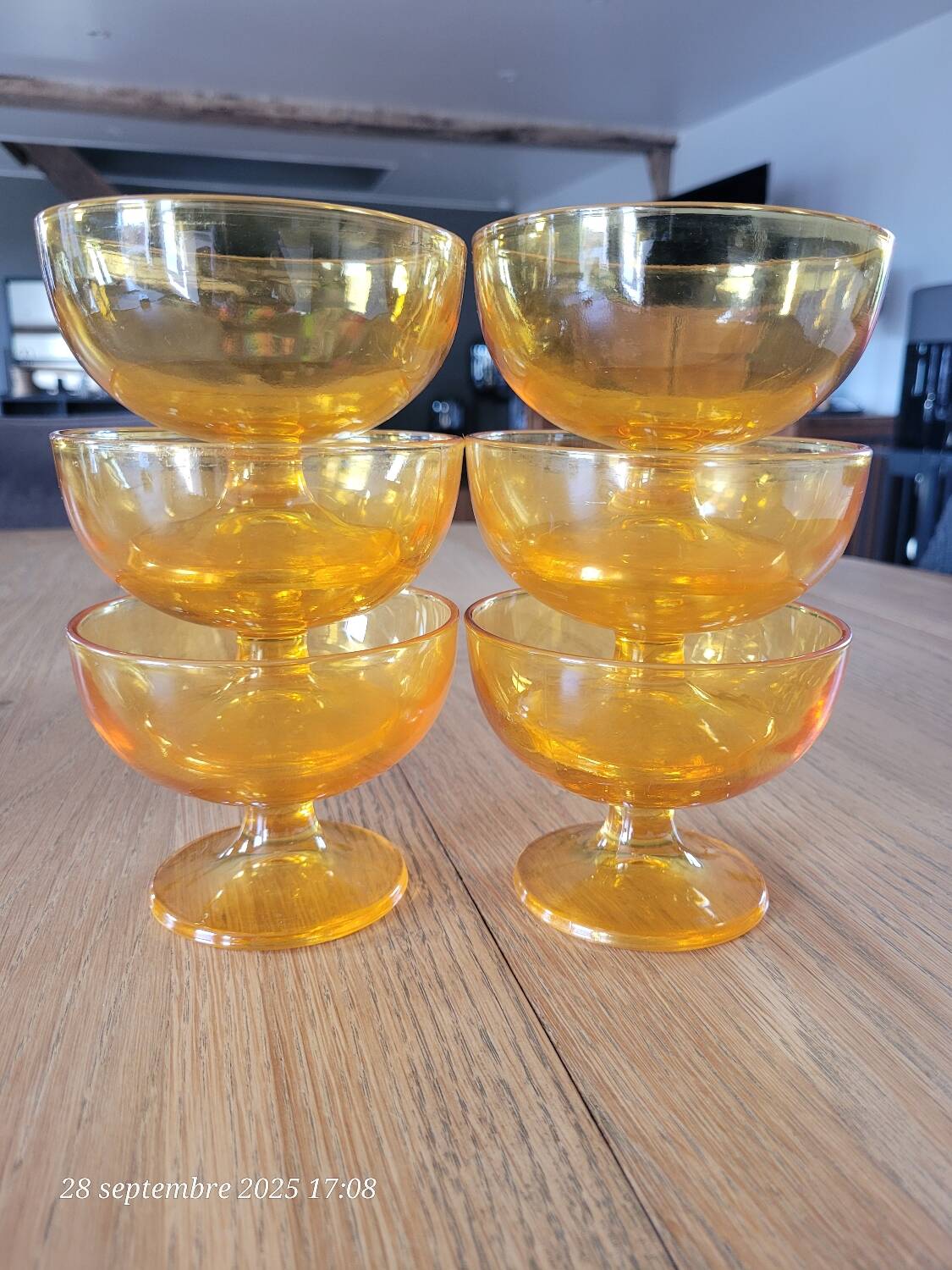 6 orange glass ice cream cups