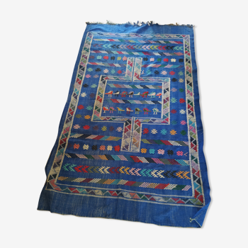 Tapis berbère Kilim bleu multicolore 227×134cm