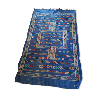 Beautiful blue Kilim Berber carpet multicolored 227×134cm