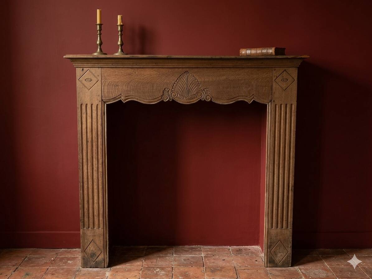 19th-century solid oak fireplace