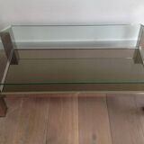 Chrome octagonal designer coffee table with glass and mirror tops