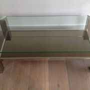 Chrome octagonal designer coffee table with glass and mirror tops