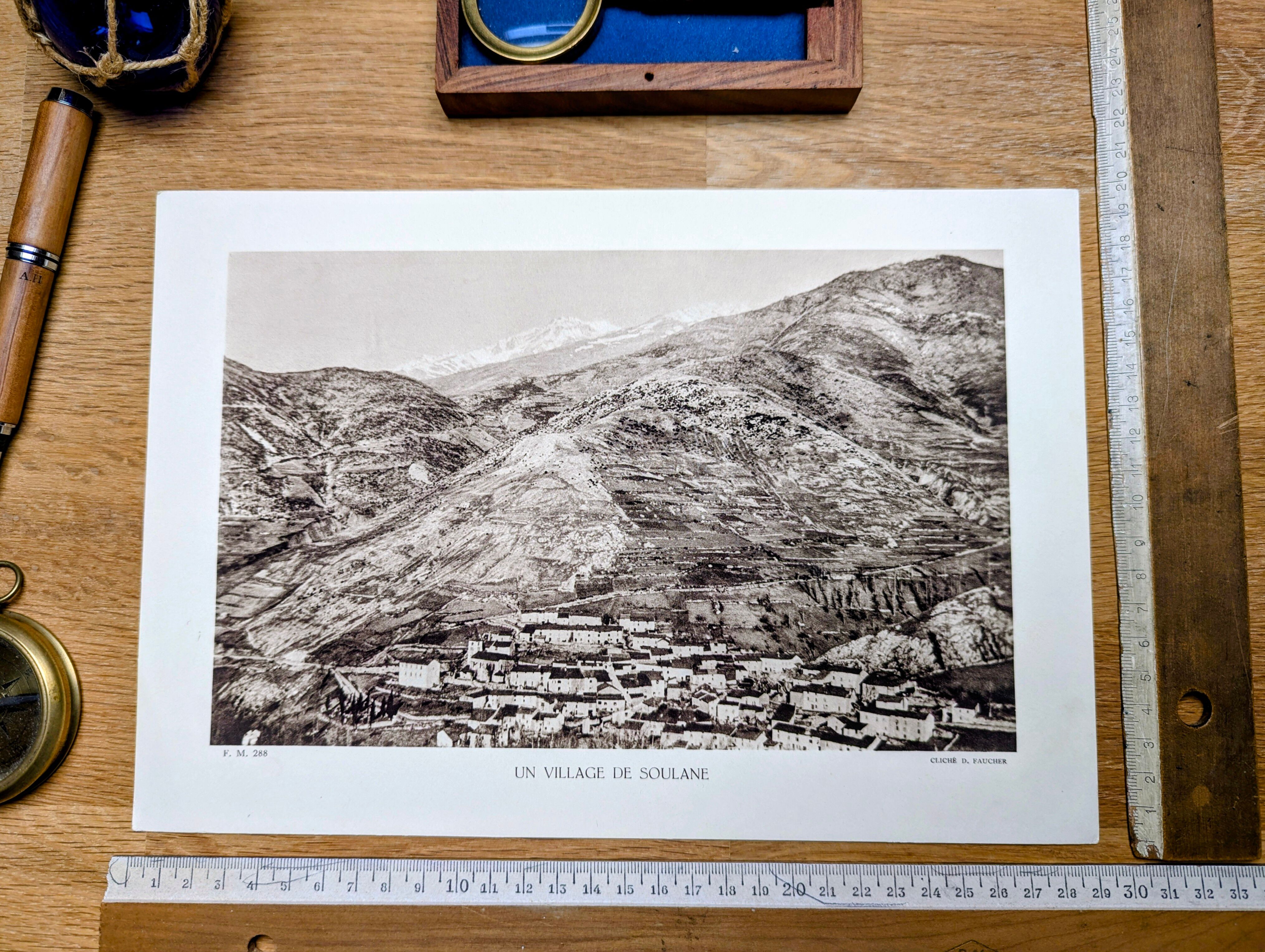 A village in Soulane, Pyrenees, photo print from 1937.