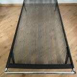 Pair of teak and chrome beds with mattress