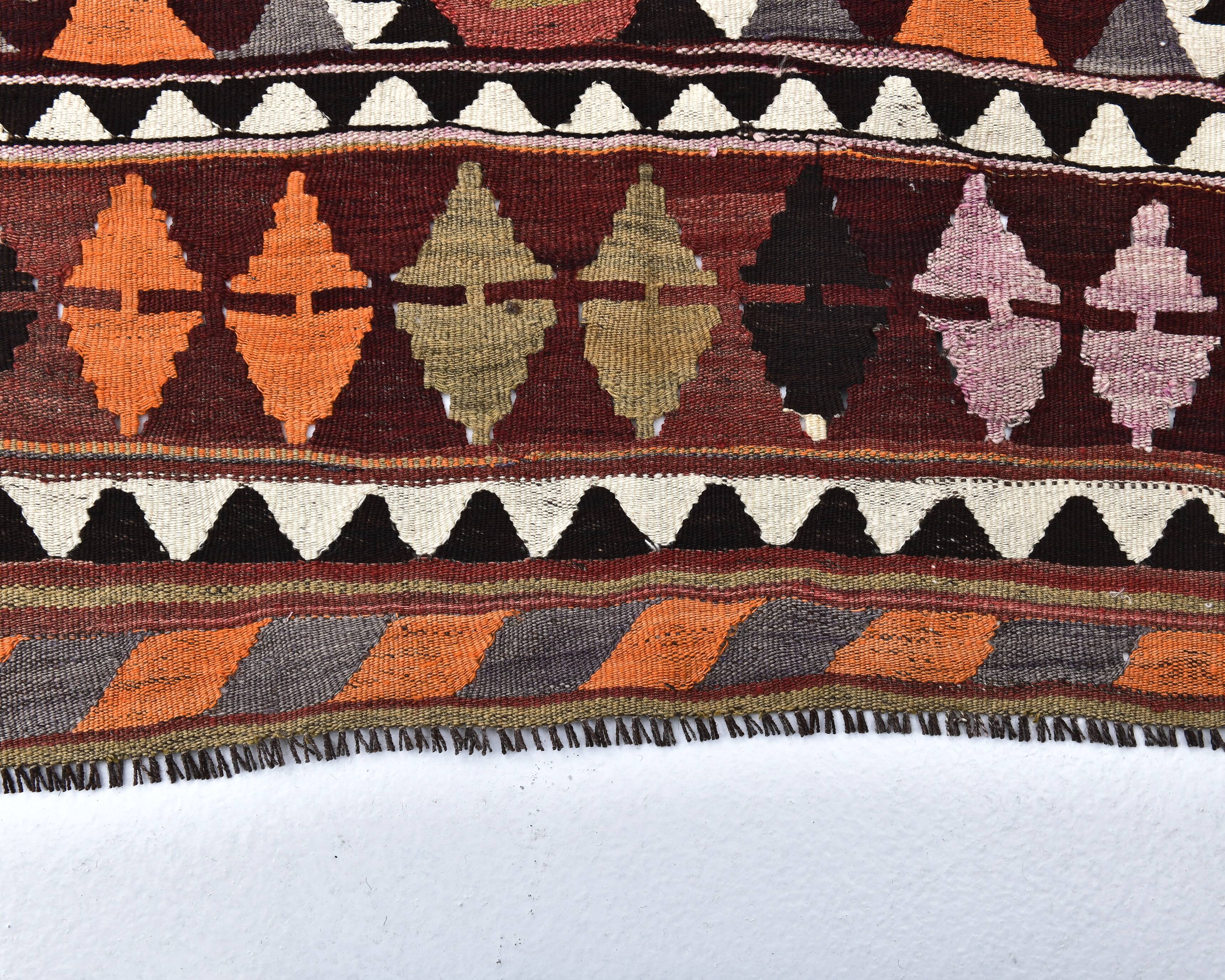 4x10 Red Green Tribal Kilim Rug 130x295Cm