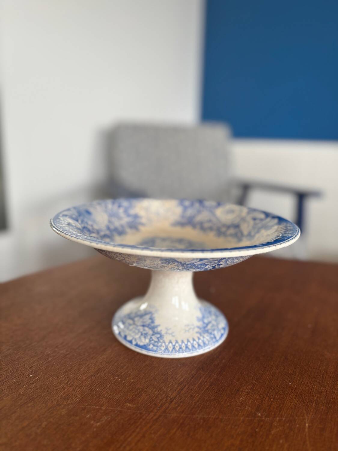 Sarreguemines Iron Earth Compote Dish - Vintage Blue Jardinière Model -