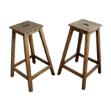 Pair of high workshop stools in raw wood