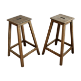 Pair of high workshop stools in raw wood