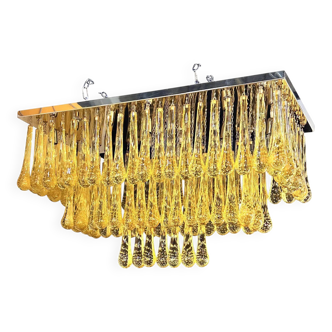 Impressive Mid-Century Modern Amber "Drops Murano Glass Flush Mount