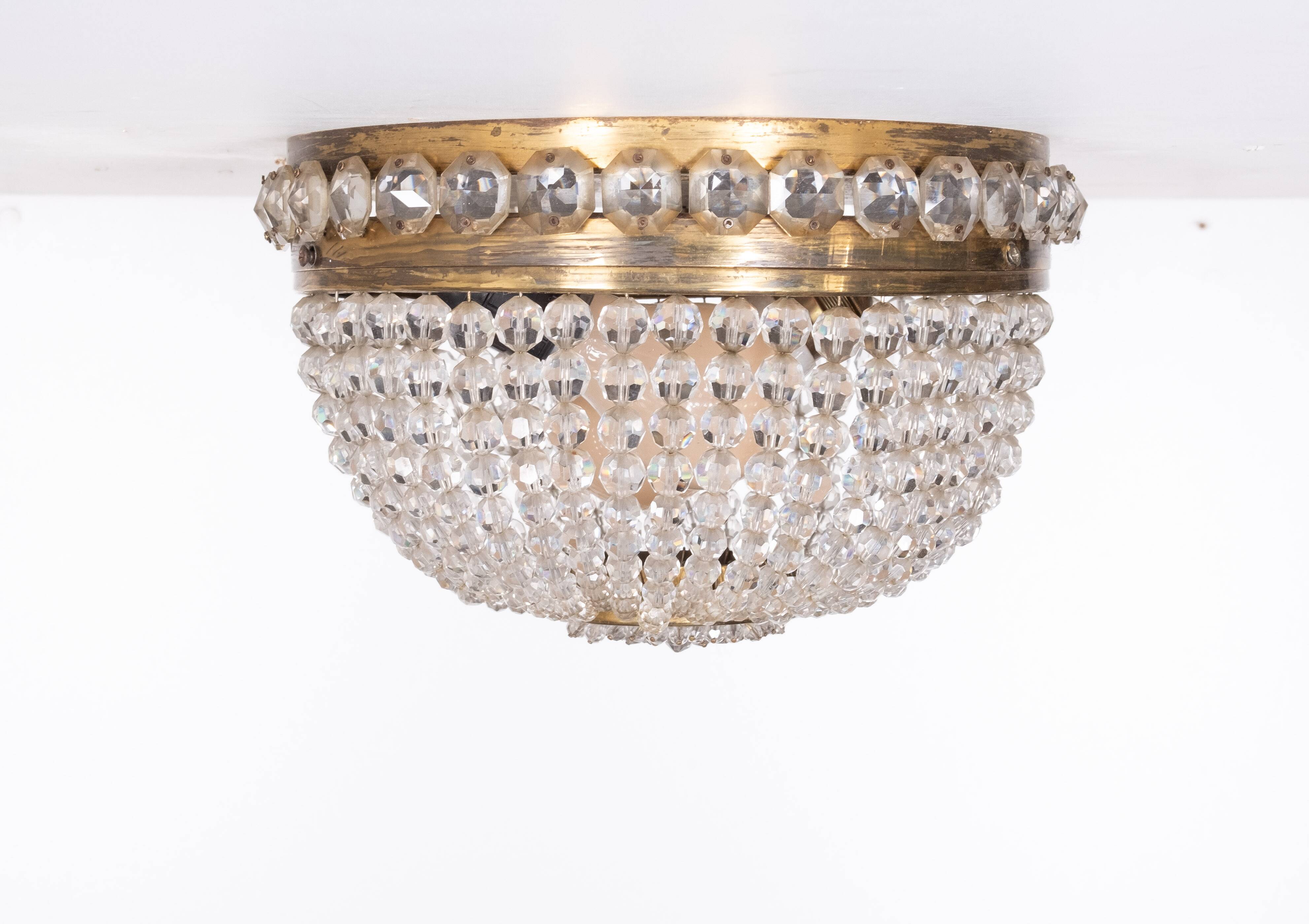 Lampe de plafond antique en cristal des années 1930