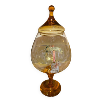 Antique Tuscan amber glass candy box from the 70s