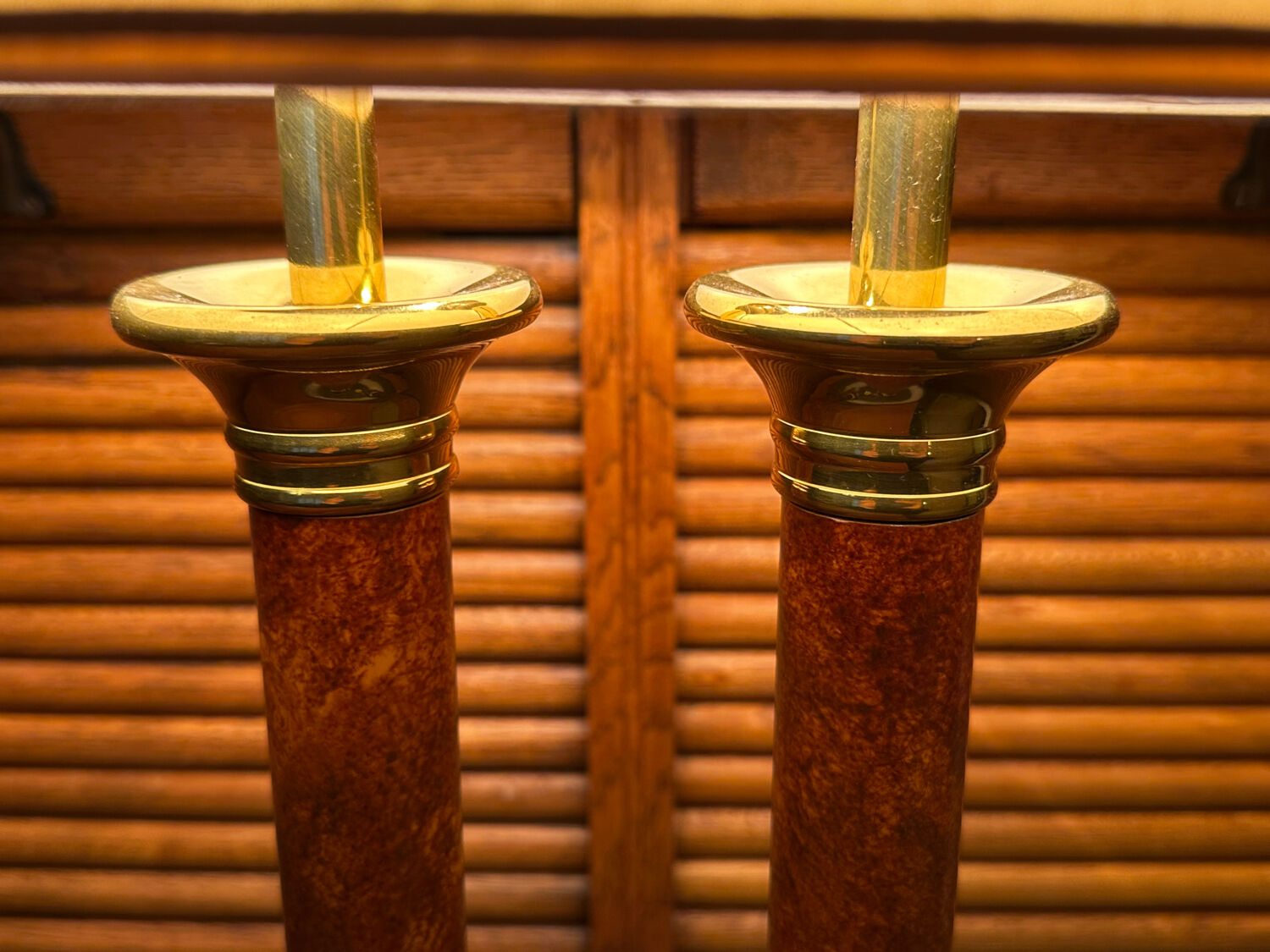 Deknudt Double Column Lamp – Wood, Brass, Marble – Restored