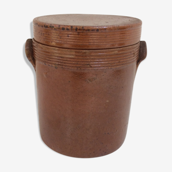 Old stoneware pot with lid
