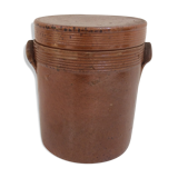 Old stoneware pot with lid