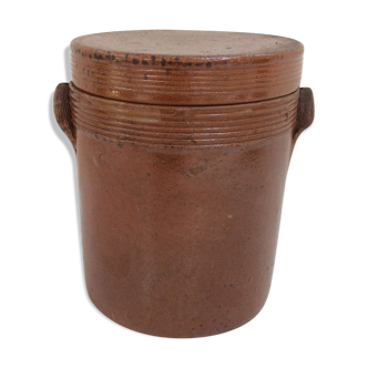 Old stoneware pot with lid