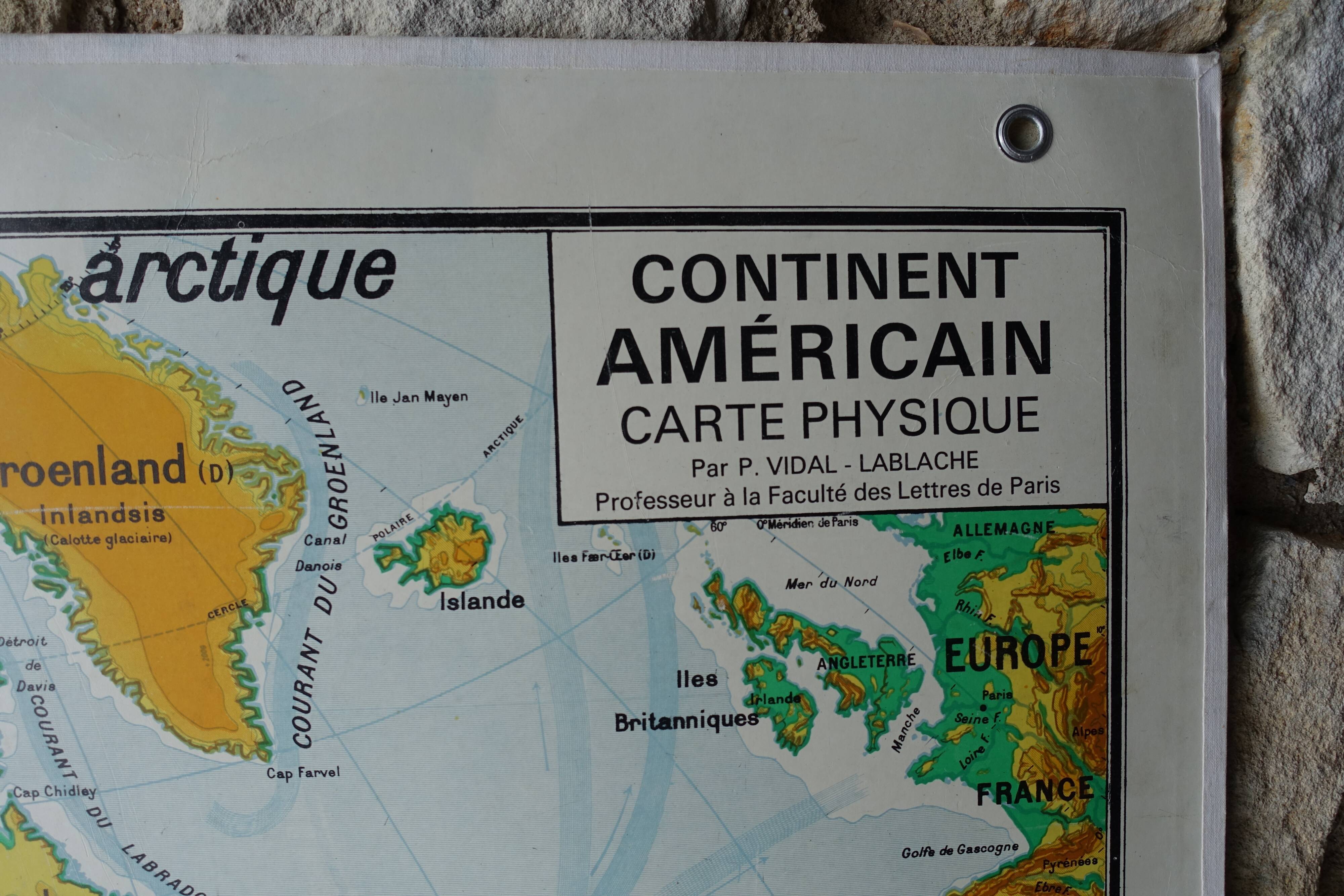 Ancienne carte scolaire  Vidal Lablache  Continent américain physique et politique