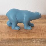 Figurine d'ours polaire vintage en céramique bleu clair, statue d'animal en porcelaine