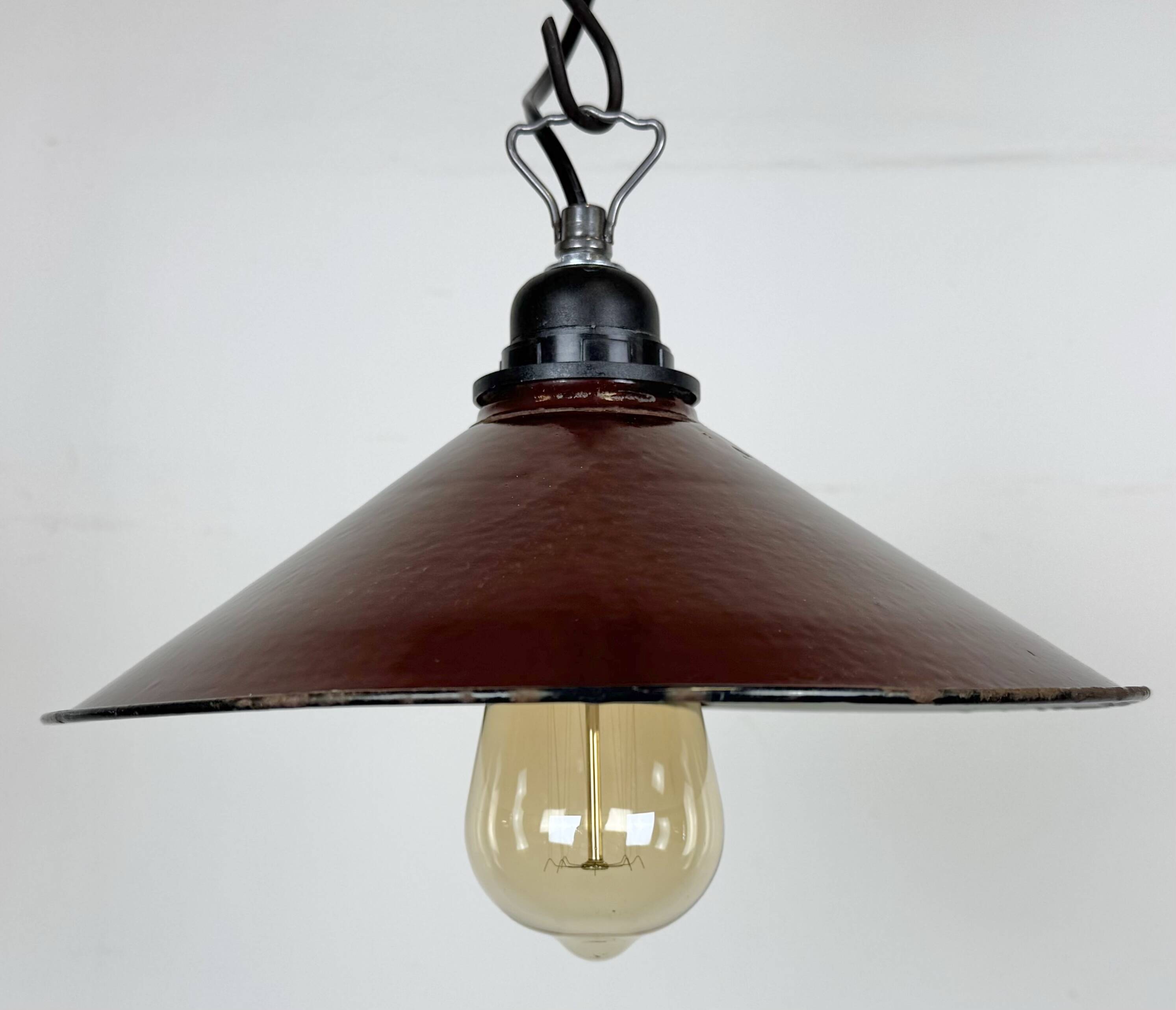Industrial Dark Red Enamel Factory Pendant Lamp, 1960s