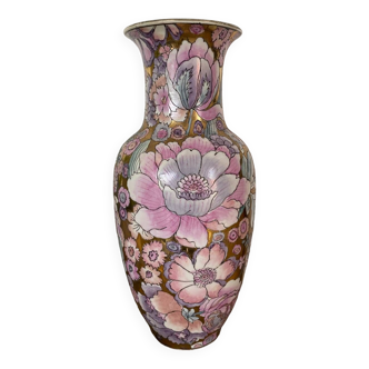 Vase fleuri et doré asiatique