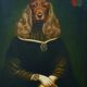 Ancient painting of a woman with a cocker spaniel head signed Taddei.