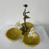 Triple round bronze and porcelain bowl