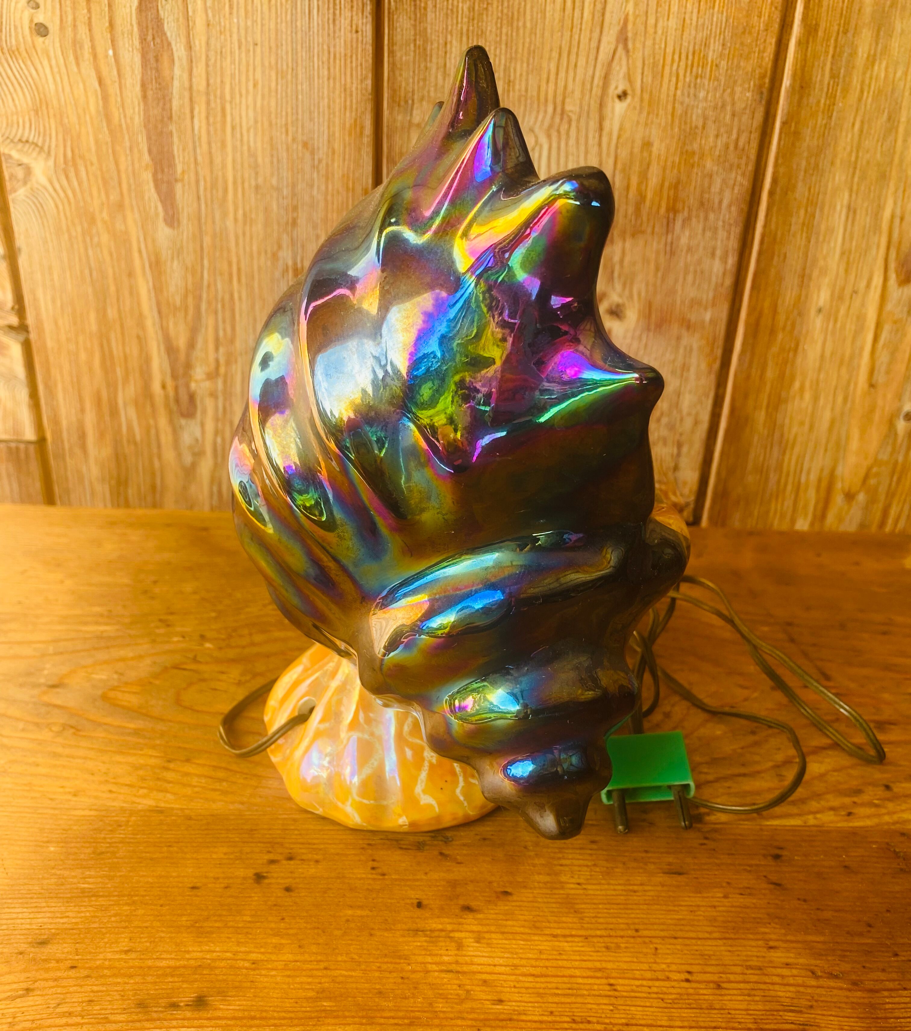 Lamp night light vintage ceramic shell fish.