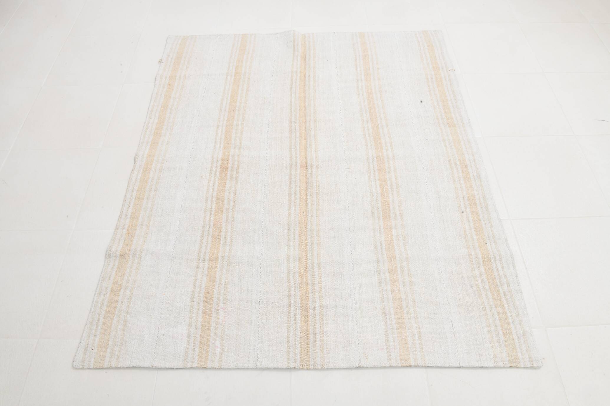 Beige & Cream Striped Turkish Kilim Rug, 143x168Cm