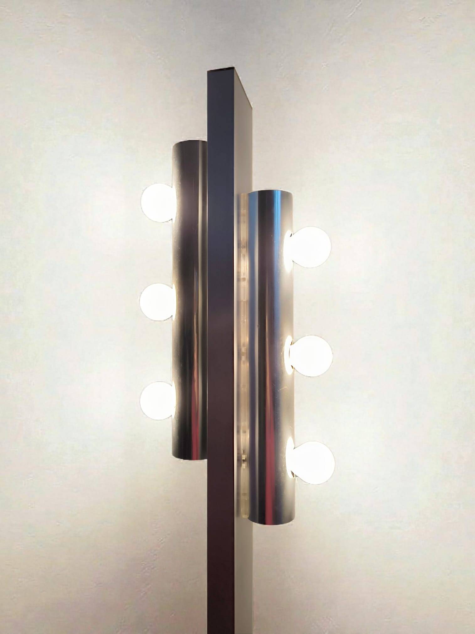 Targetti floor lamp with 6 lights and marble base, 1970s.