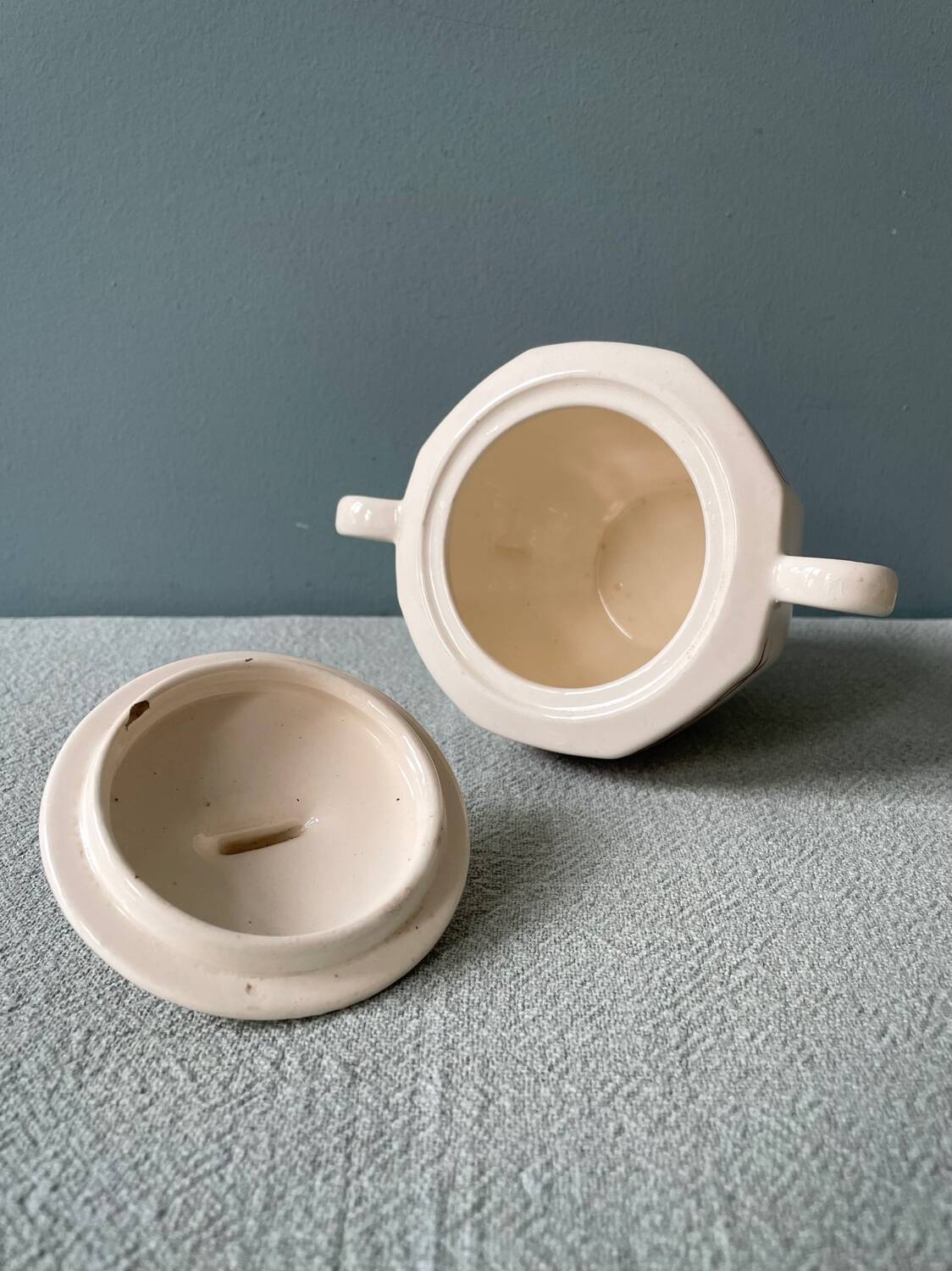 Vintage sugar bowl in half Badonviller porcelain