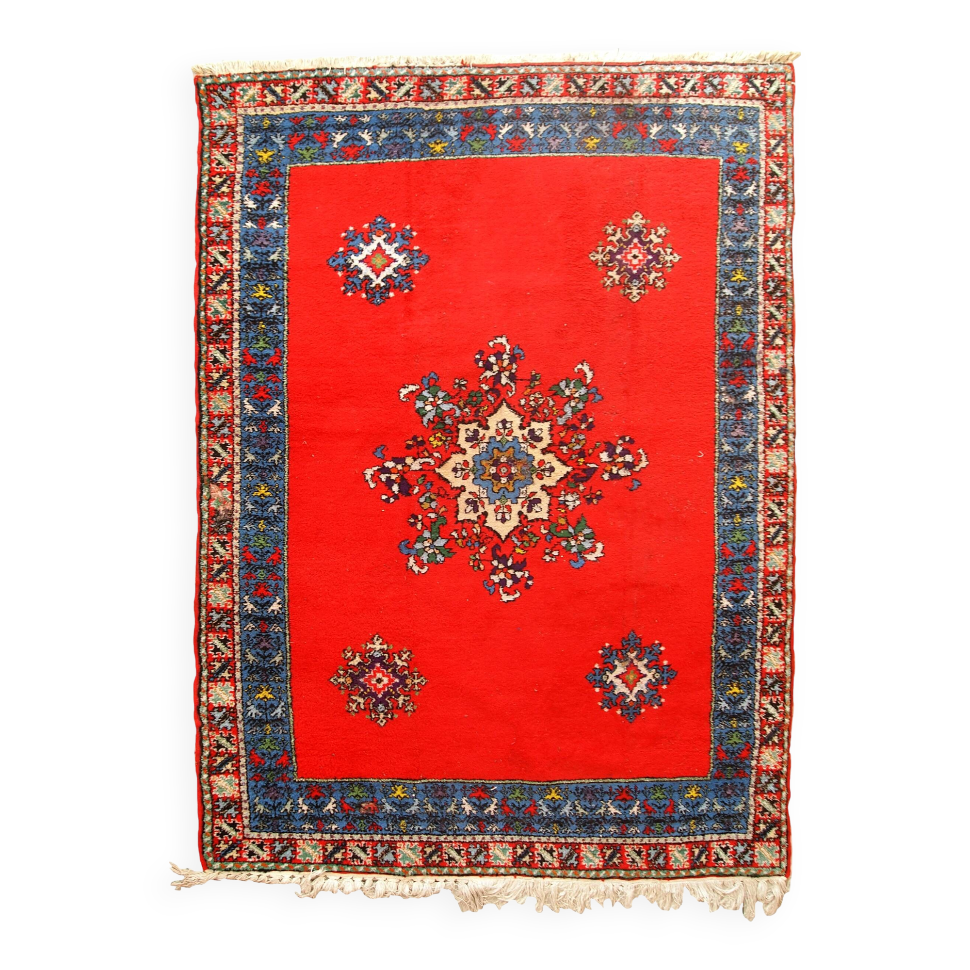 Tapis vintage fait main Berbère en laine rouge éclatant (170cm x 240cm)