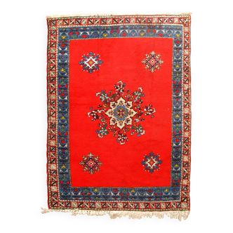 Tapis vintage fait main Berbère en laine rouge éclatant (170cm x 240cm)