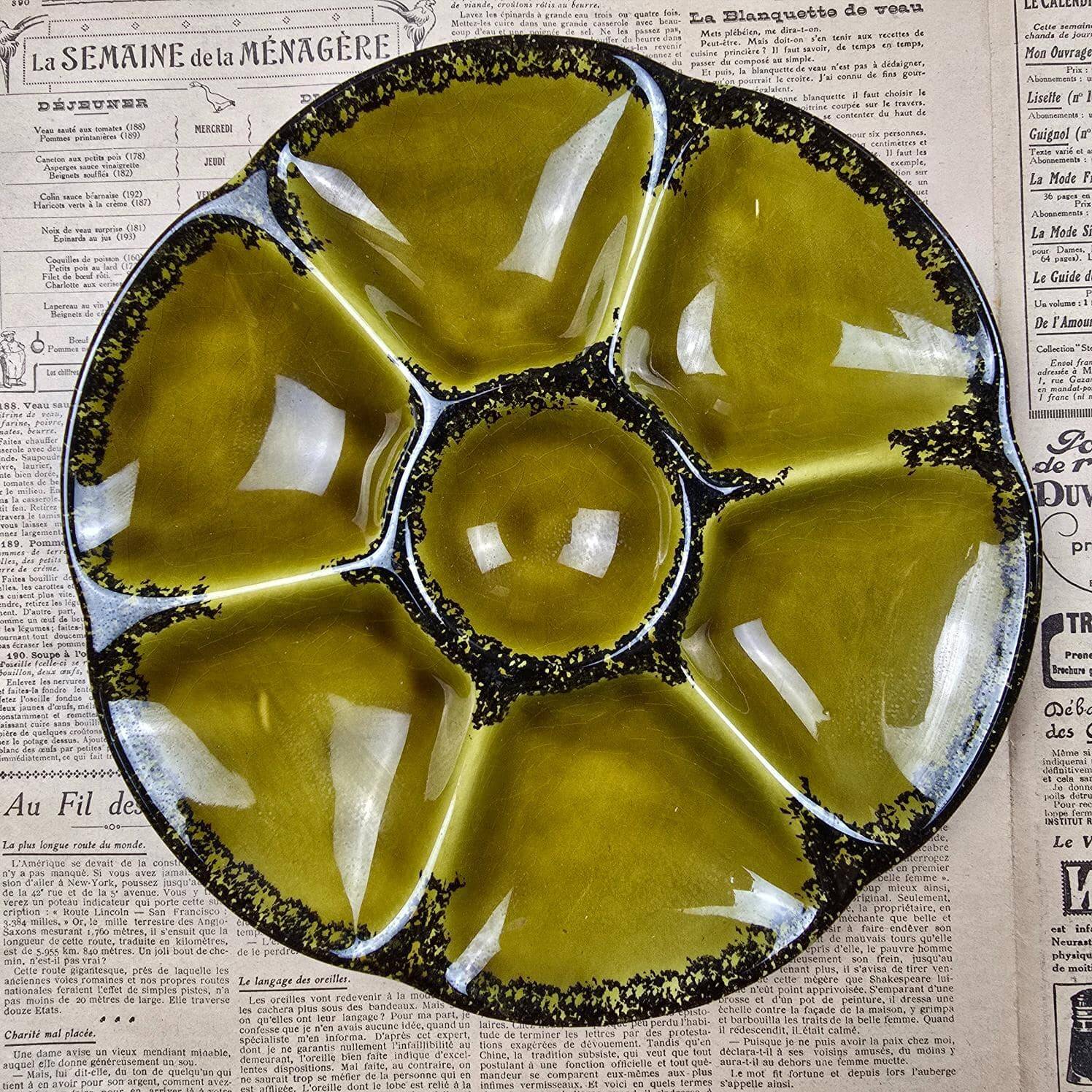Vintage oyster service Gien – 6 plates, serving dish, ramekin and small bowl