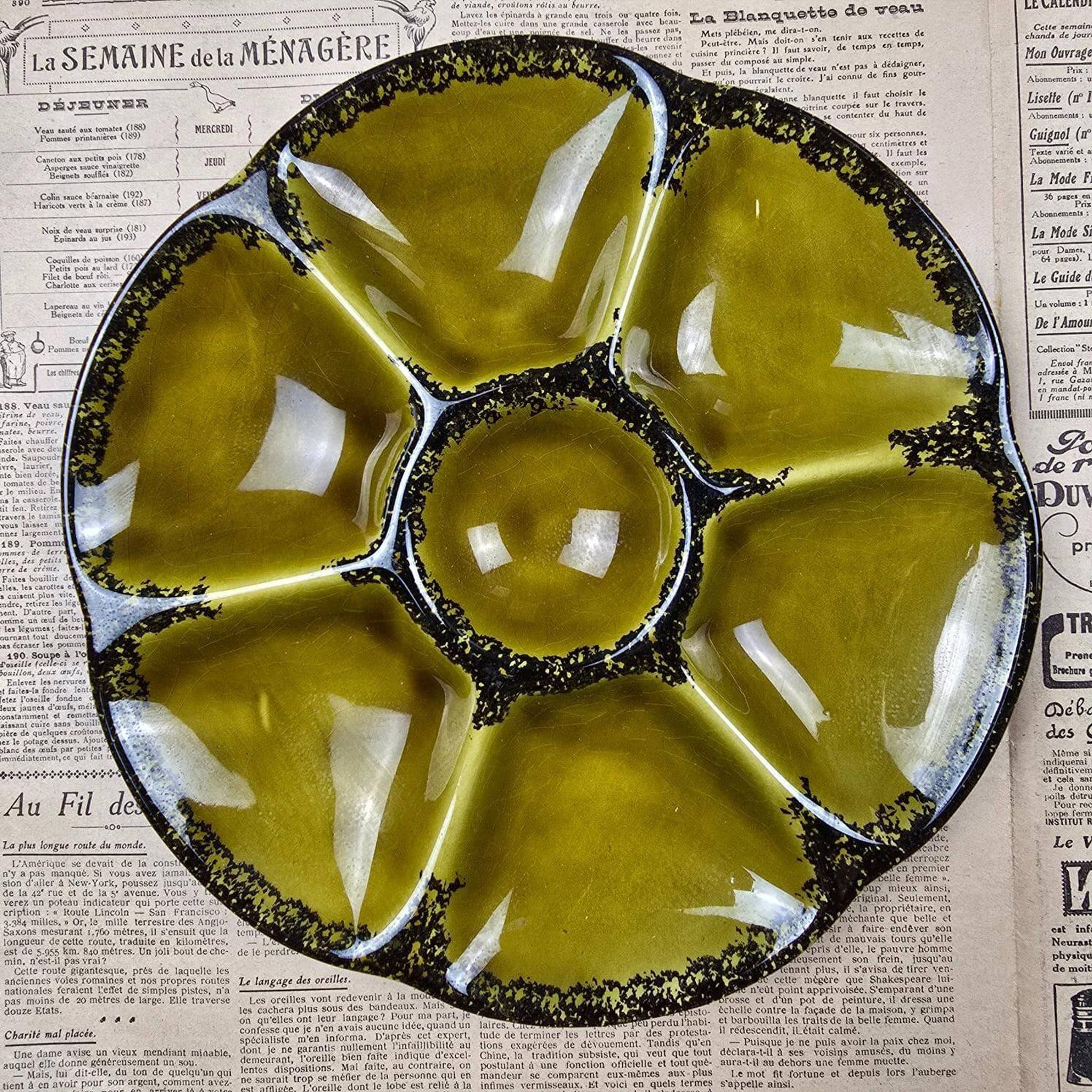 Vintage oyster service Gien – 6 plates, serving dish, ramekin and small bowl