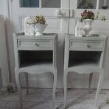 Bedside tables, end tables, beautiful invoices re-enchanted in verdigris waxed finish.