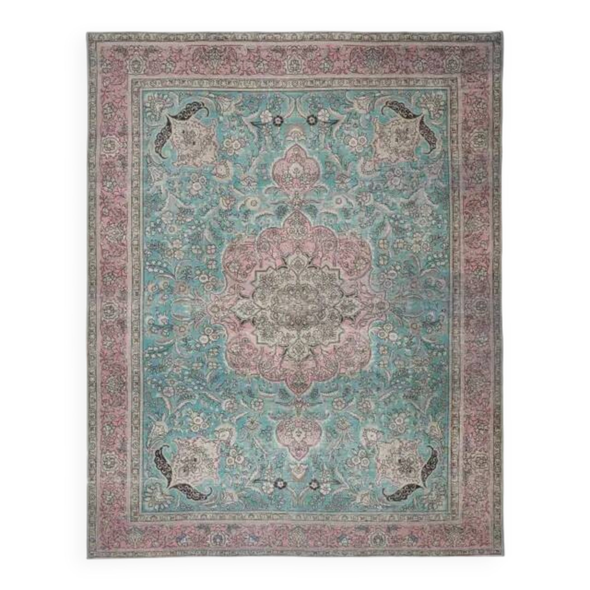 ❤1970s Vintage Persian Handmade Wool Cotton Blue Area Rug❤ 302x376