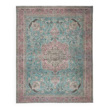 ❤1970s Vintage Persian Handmade Wool Cotton Blue Area Rug❤ 302x376