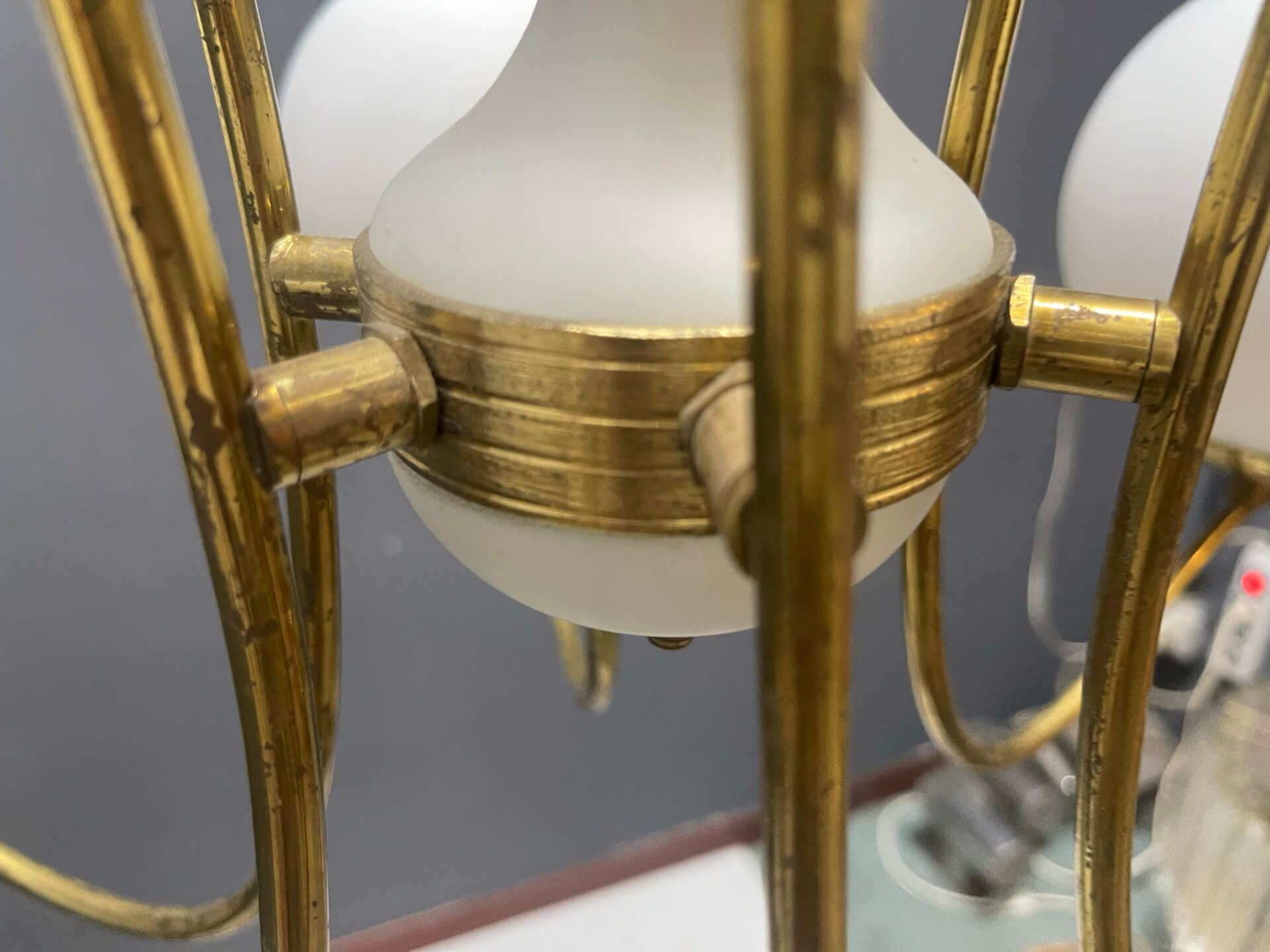 White Opaline Glass & Brass Chandelier, 1960s
