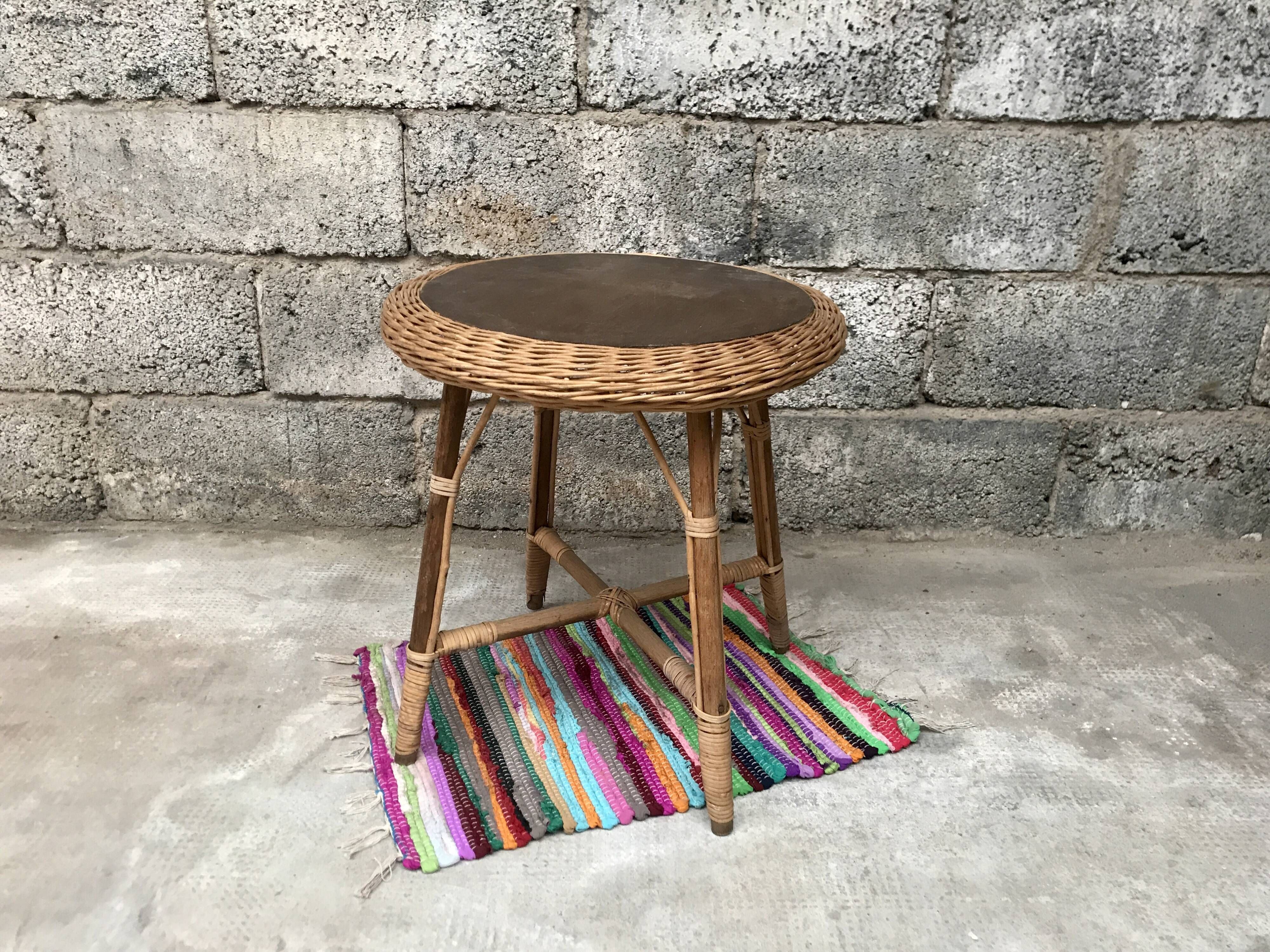 Guerdon vintage children's coffee table in rattan wit old rattan wicker bohemian 1950