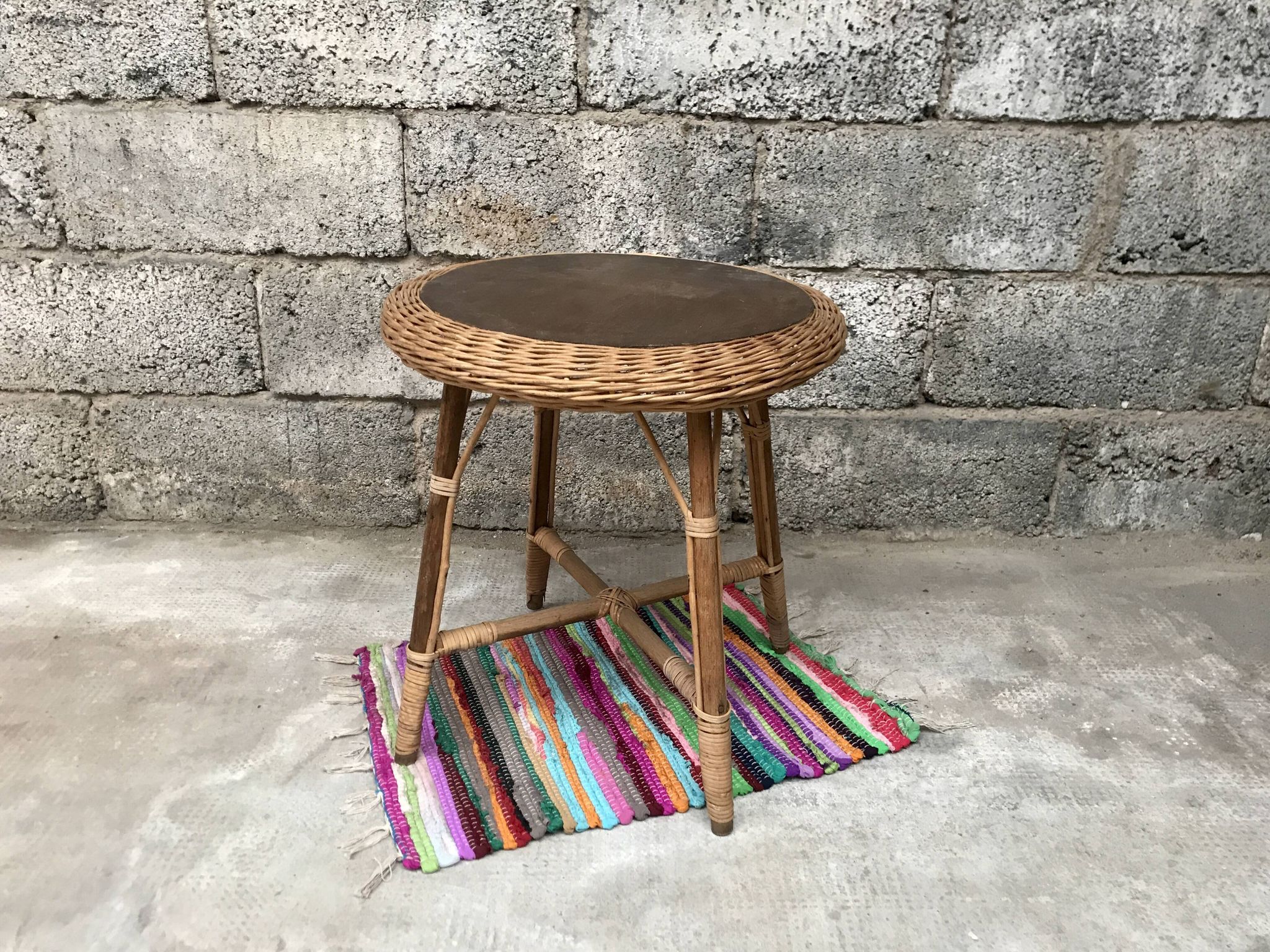 Guerdon vintage children's coffee table in rattan wit old rattan wicker bohemian 1950