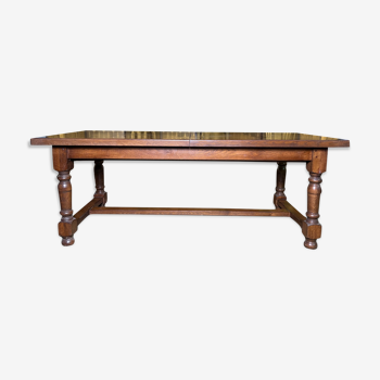 Table de ferme de style Louis XIII chêne avec 3 allonges
