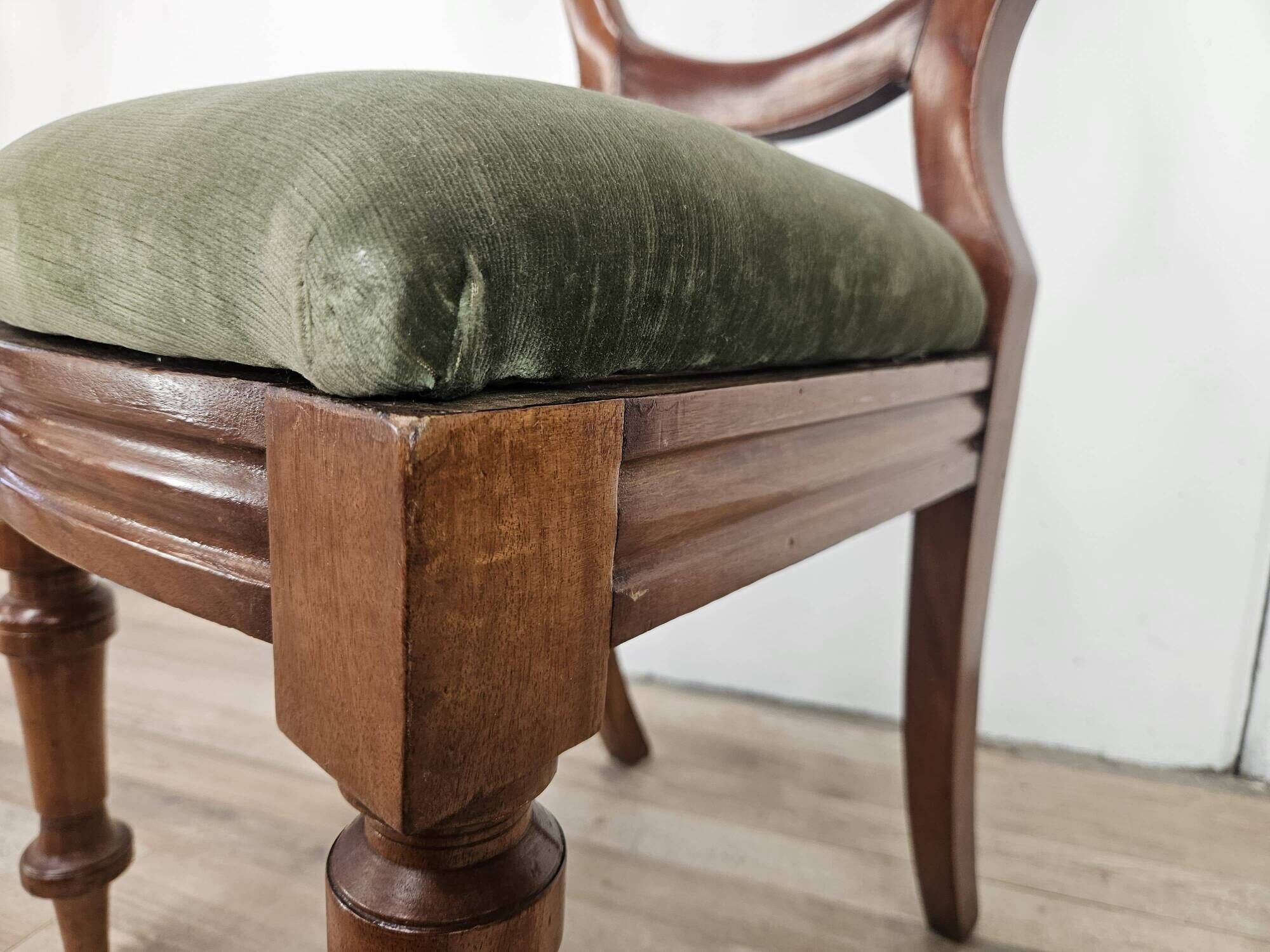 Four solid wood chairs with fabric seats, late 19th century