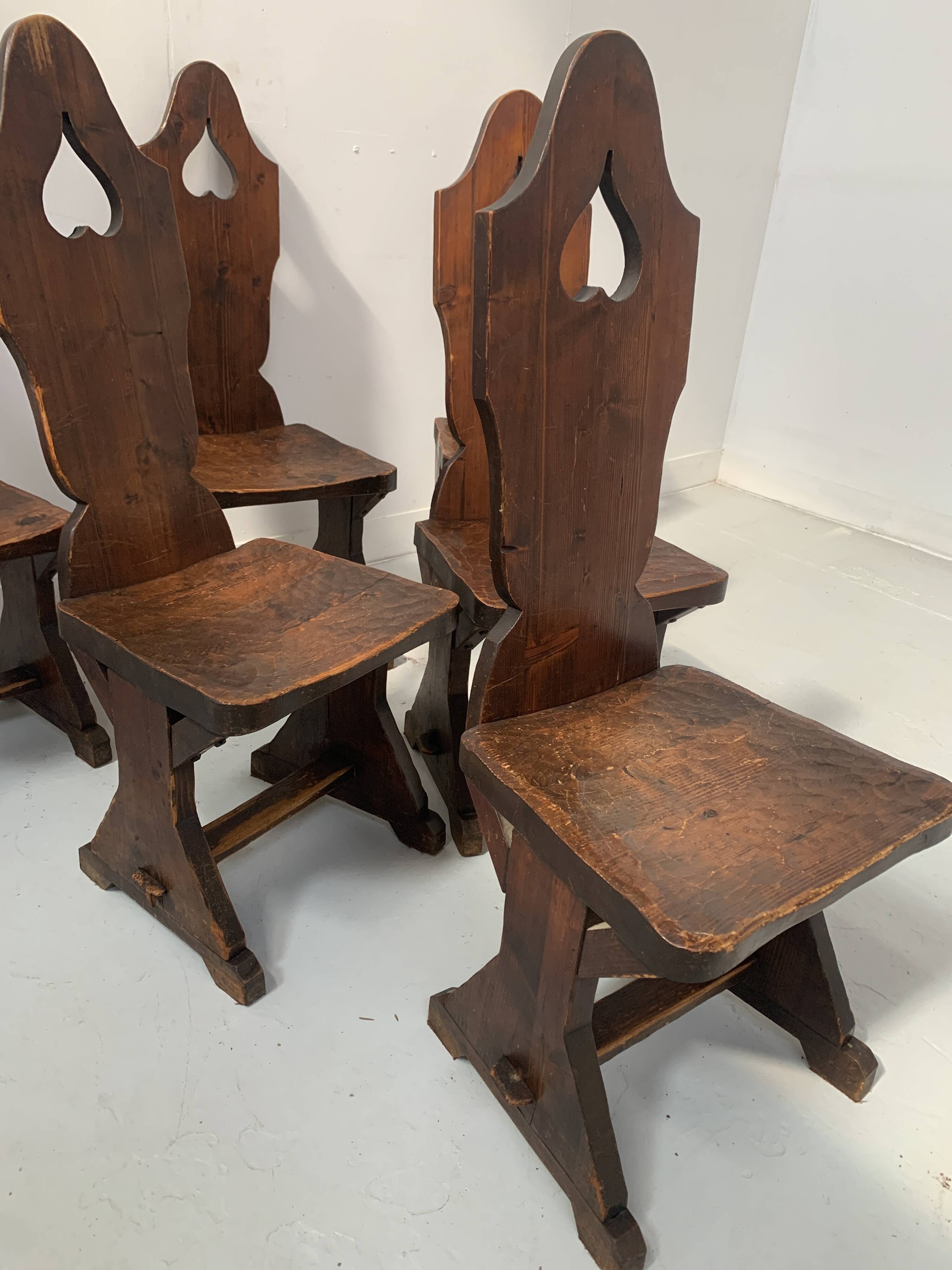 Set of six natural wood chairs "Brutalist art" 20th century